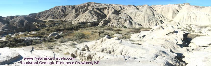 Toadstool Geologic Park Hiking Trail wide angle - Badlands area west of  Nebraska Sandhills